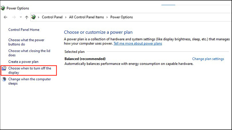 Giao diện Power Options